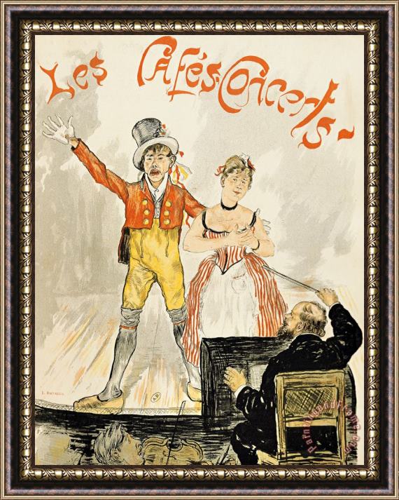 Others France Paris Poster Of Stage Performance At Cafe Chantant Framed Painting