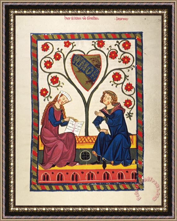 Others GERMAN MINNESINGER 14th C Framed Painting