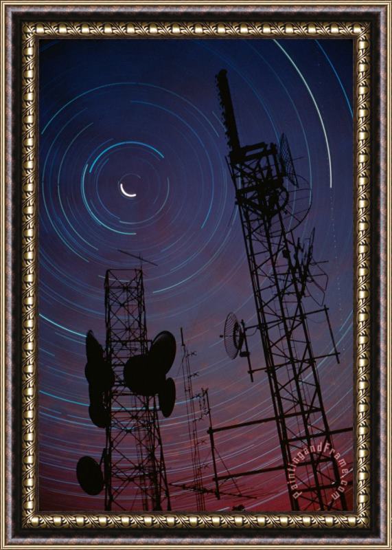 Others Radio Towers And Star Trails Framed Painting