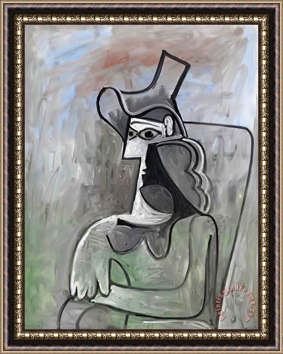 Pablo Picasso Femme Assise Au Chapeau Framed Painting