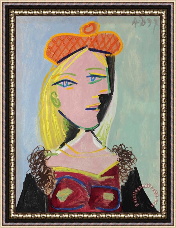 Pablo Picasso Femme Au Beret Orange Et Au Col De Fourrure (marie Therese) Framed Painting