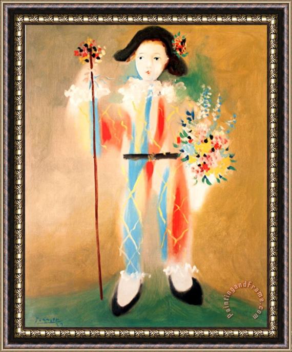 Pablo Picasso Le Petit Pierrot Aux Fleurs Framed Painting