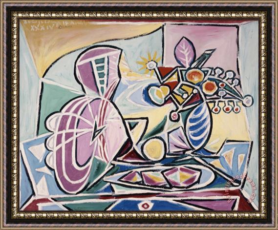 Pablo Picasso Mandolin And Vase of Flowers Framed Print
