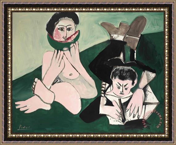 Pablo Picasso Mangeuse De Pasteque Et Homme Ecrivant Framed Painting