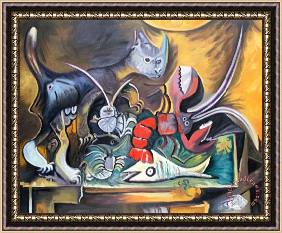 Pablo Picasso Still Life with Cat And Lobster 1962 Framed Painting