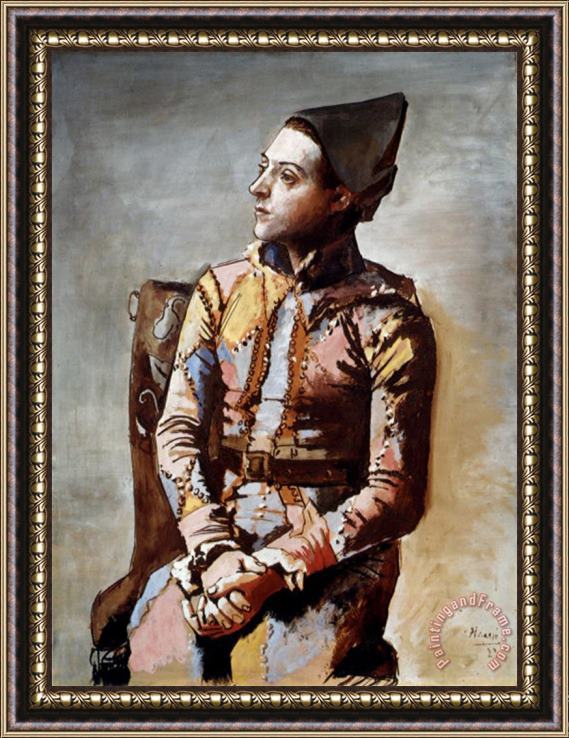 Pablo Picasso The Seated Harlequin 1923 Framed Painting