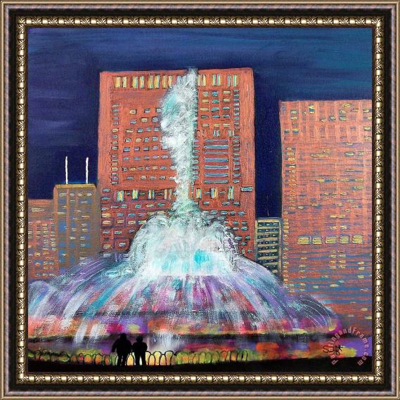 pallet Chicago Buckingham Fountain at Night Framed Painting