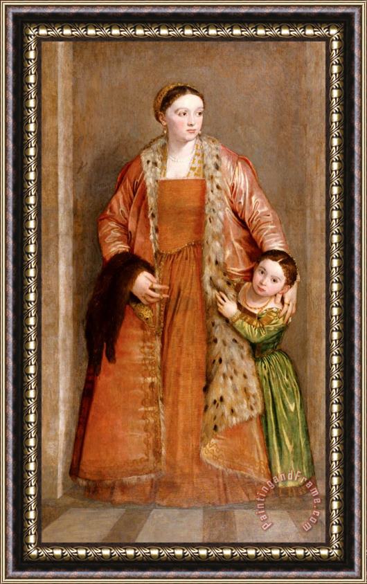 Paolo Caliari Veronese Portrait of Countess Livia Da Porto Thiene And Her Daughter Deidamia Framed Painting
