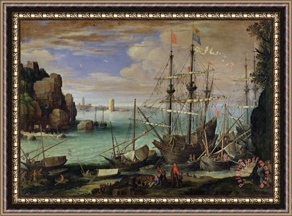 Paul Bril Scene of a Sea Port Framed Painting