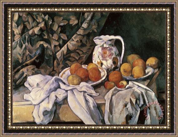 Paul Cezanne Curtain Carafe And Fruit Framed Print