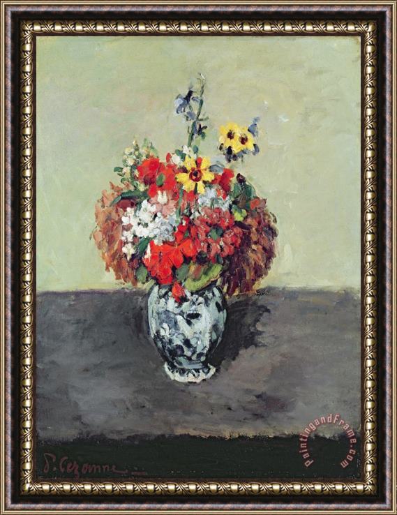 Paul Cezanne Flowers in a Delft Vase C 1873 75 Framed Painting