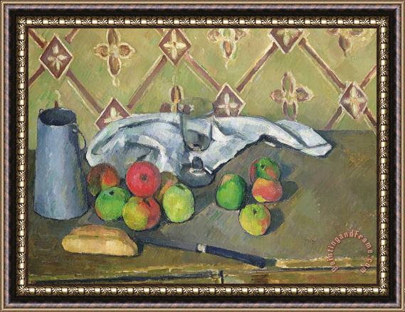 Paul Cezanne Fruit Serviette And Milk Jug Framed Painting