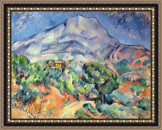Paul Cezanne Montagne Sainte Victoire From The South West with Trees And a House Oil on Canvas Framed Painting