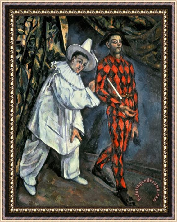 Paul Cezanne Pierrot And Harlequin Mardi Gras 1888 Oil on Canvas Framed Painting