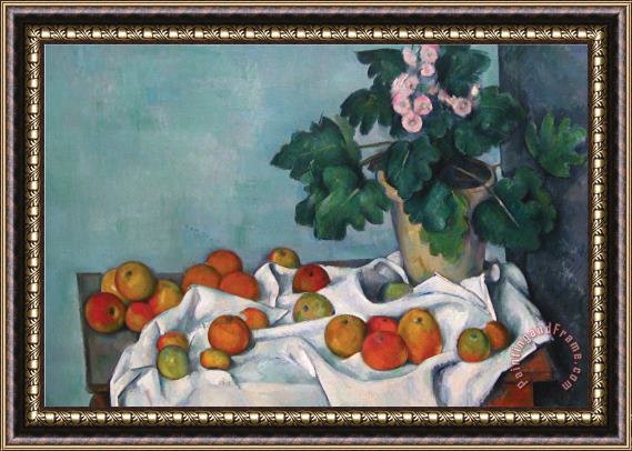 Paul Cezanne Still Life with Apples And a Pot of Primroses Framed Print