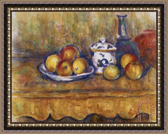 Paul Cezanne Still Life with Blue Bottle And Sugar Bowl Framed Painting