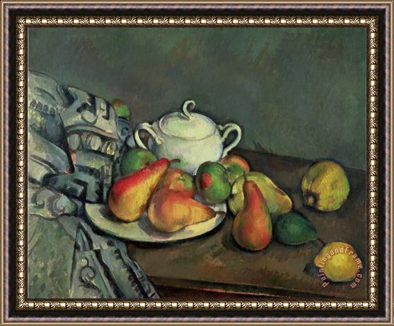 Paul Cezanne Still Life with Sugar Basin And Fruit Framed Painting