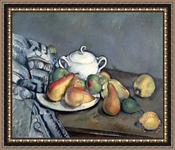 Paul Cezanne Sugar Bowl Pears And Carpet Framed Print