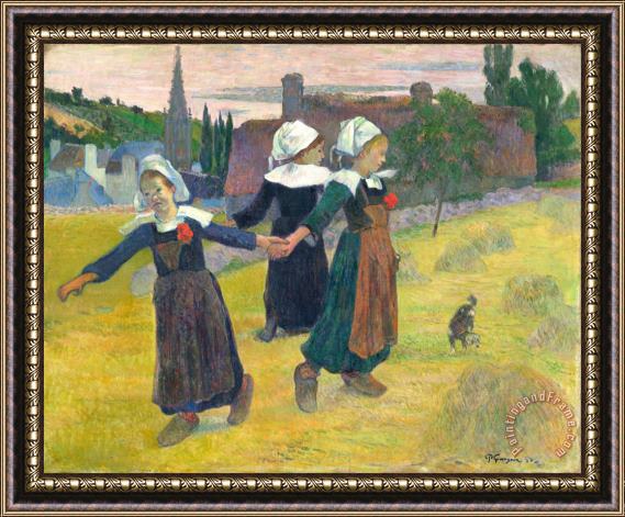 Paul Gauguin Breton Girls Dancing, Pont Aven Framed Painting