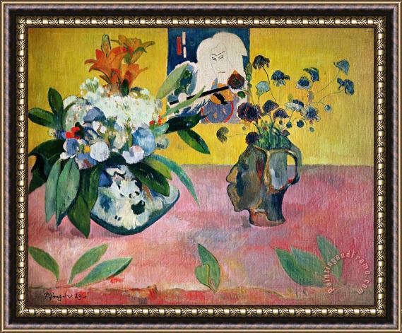 Paul Gauguin Flowers and a Japanese Print Framed Painting