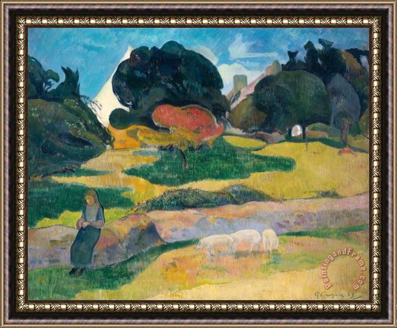 Paul Gauguin Girl Herding Pigs Framed Painting