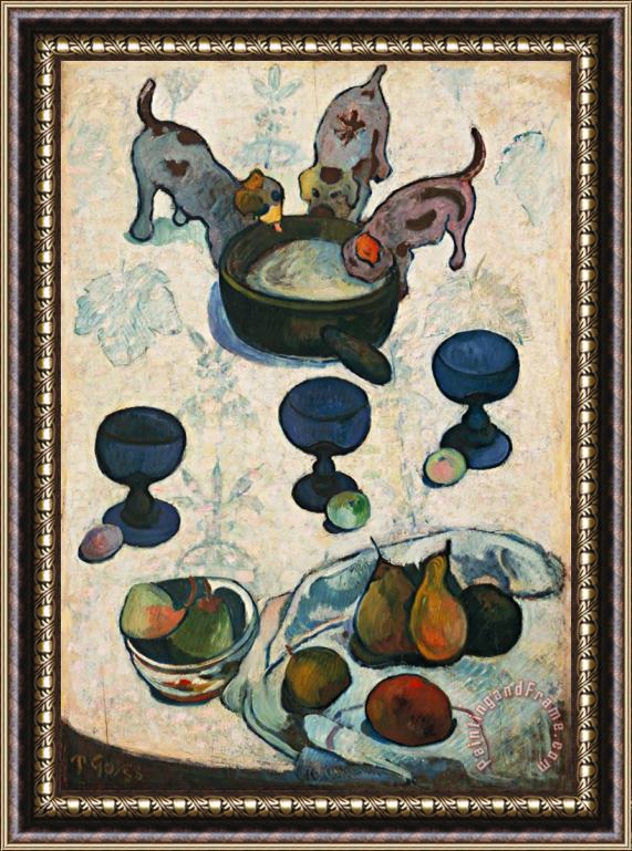 Paul Gauguin Nature Morte Avec Trois Petits Chiens Framed Print