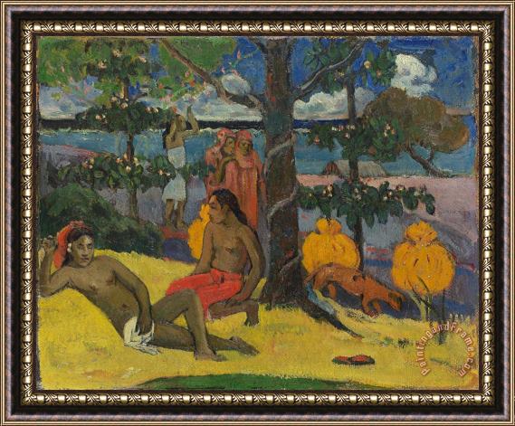 Paul Gauguin Tahitian Scene Framed Painting