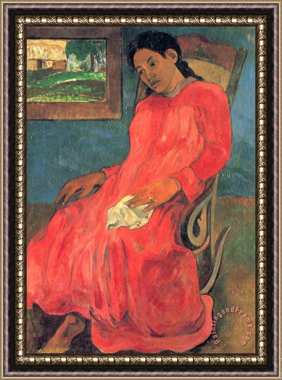 Paul Gauguin Woman in Red Dress Framed Painting