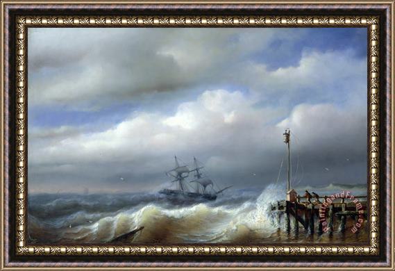 Paul Jean Clays Rough Sea in Stormy Weather Framed Painting