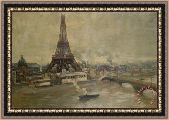 Paul Louis Delance The Construction of the Eiffel Tower Framed Painting
