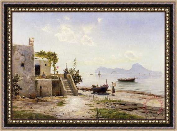 Peder Monsted From Sorrento Towards Capri Framed Painting