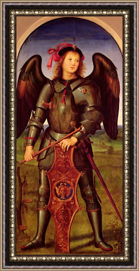 Perugino The Virgin And Child with Ss. Raphael And Michael: Left Hand Panel of St. Michael Framed Print