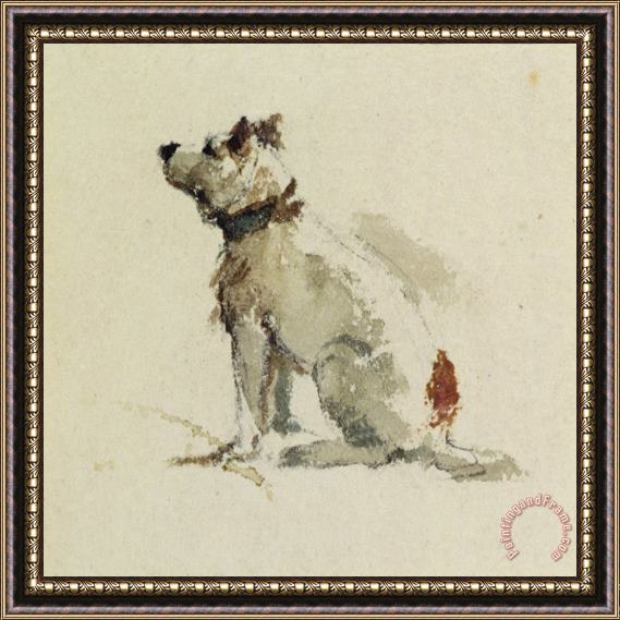 Peter de Wint  A Terrier - sitting facing left Framed Painting