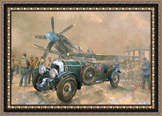 Peter Miller Bentley and Spitfire Framed Painting