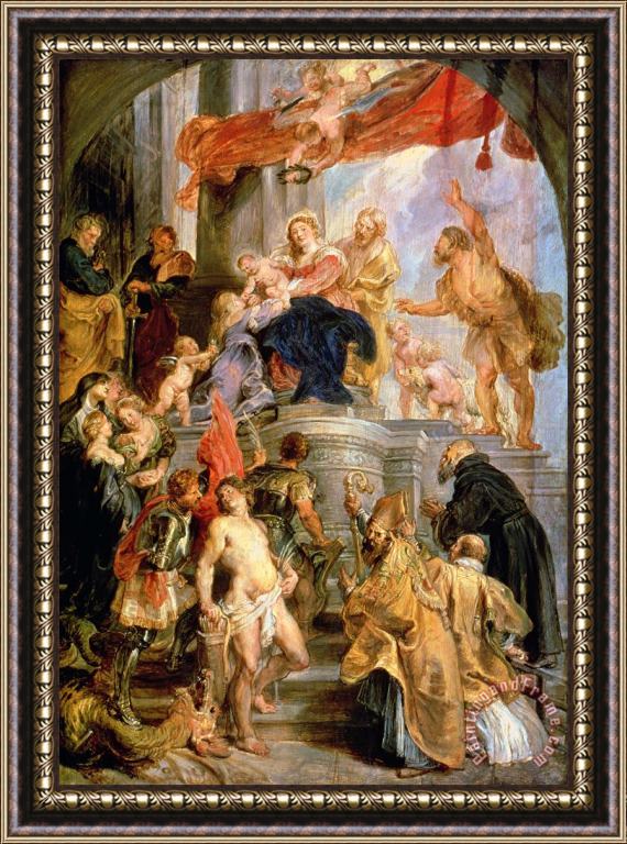 Peter Paul Rubens Enthroned Madonna with Child, Encircled by Saints Framed Print