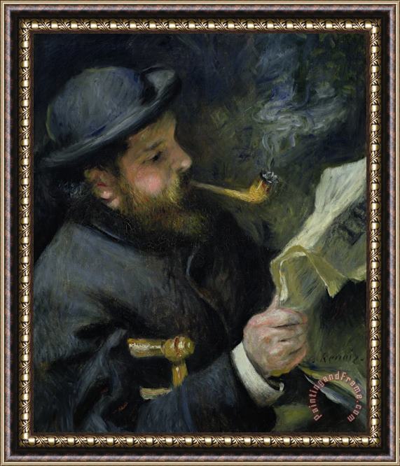 Pierre Auguste Renoir Claude Monet reading a newspaper Framed Painting