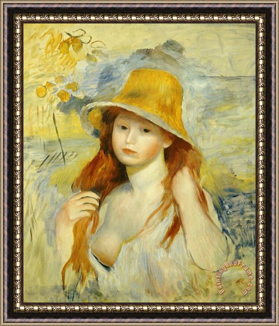 Pierre Auguste Renoir  Young Girl with a Straw Hat Framed Print