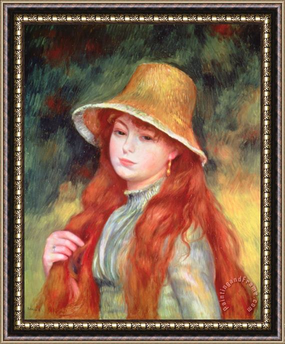 Pierre Auguste Renoir Young Girl with Long Hair Framed Painting