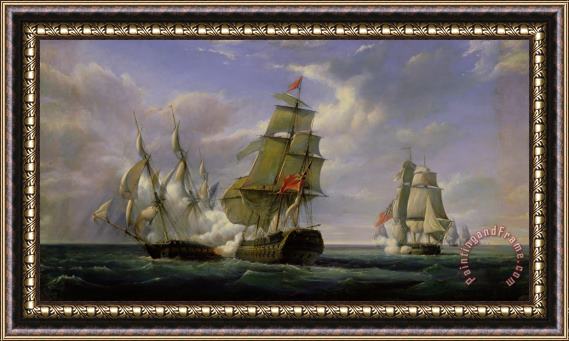 Pierre Julien Gilbert Combat between the French Frigate La Canonniere and the English Vessel The Tremendous Framed Painting