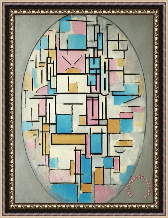 Piet Mondrian Composition in Oval with Color Planes 1 Framed Painting