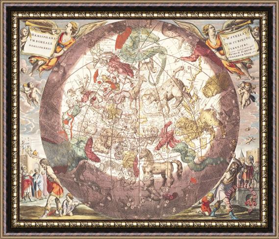 Pieter Schenk Northern Boreal Hemisphere From The Celestial Atlas Framed Painting