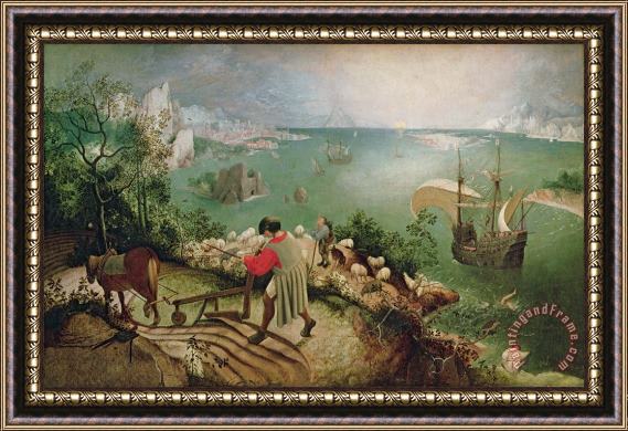 Pieter the Elder Bruegel Landscape with the Fall of Icarus Framed Painting