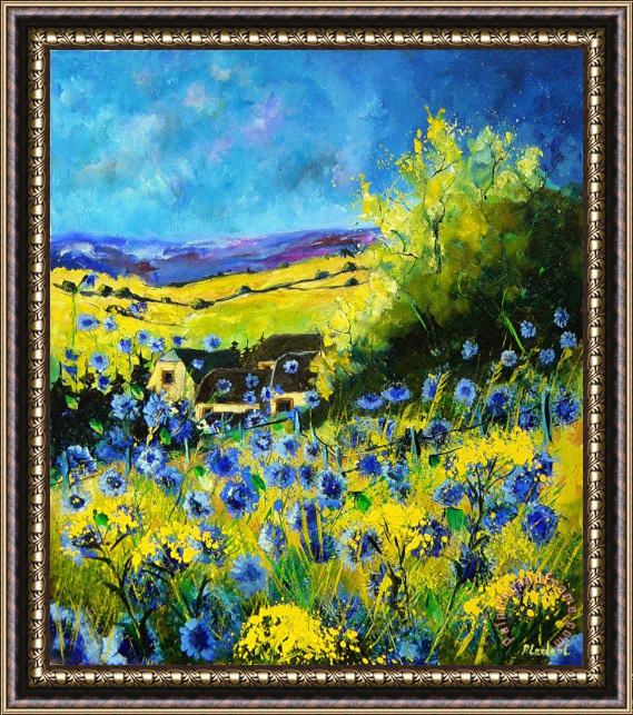 Pol Ledent Cornflowers in Ver Framed Painting
