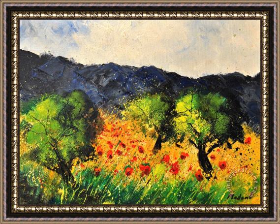 Pol Ledent Olive trees and poppies Framed Painting