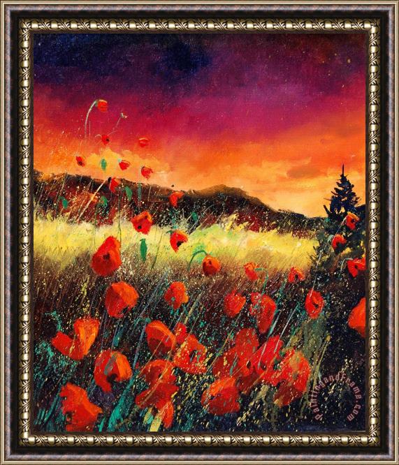 Pol Ledent Poppies at sunset 67 Framed Print