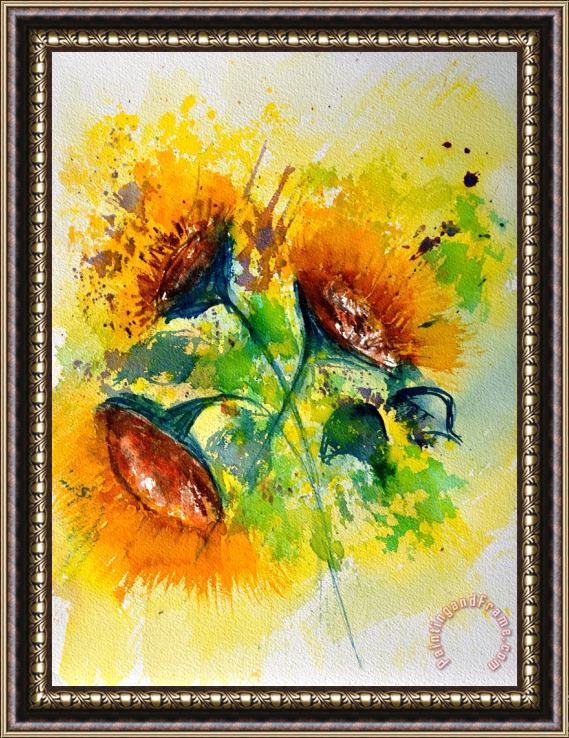 Pol Ledent Watercolor Sunflowers 2101 Framed Painting