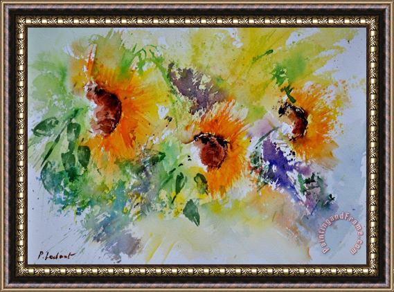 Pol Ledent Watercolor Sunflowers Framed Painting
