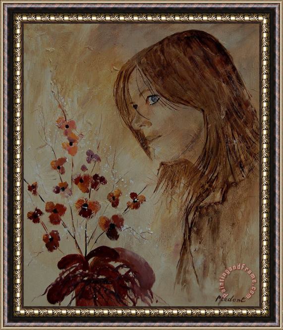 Pol Ledent Young girl and flowers Framed Painting