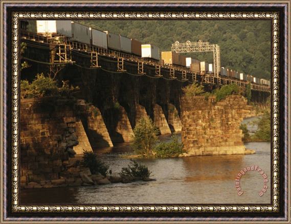 Raymond Gehman A Freight Train Crosses The Rockville Bridge Framed Painting