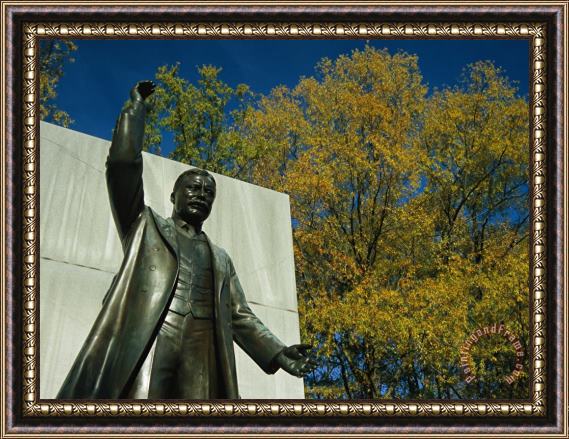 Raymond Gehman Bronze Statue of Theodore Roosevelt with Yellow Oak Leaves Framed Painting